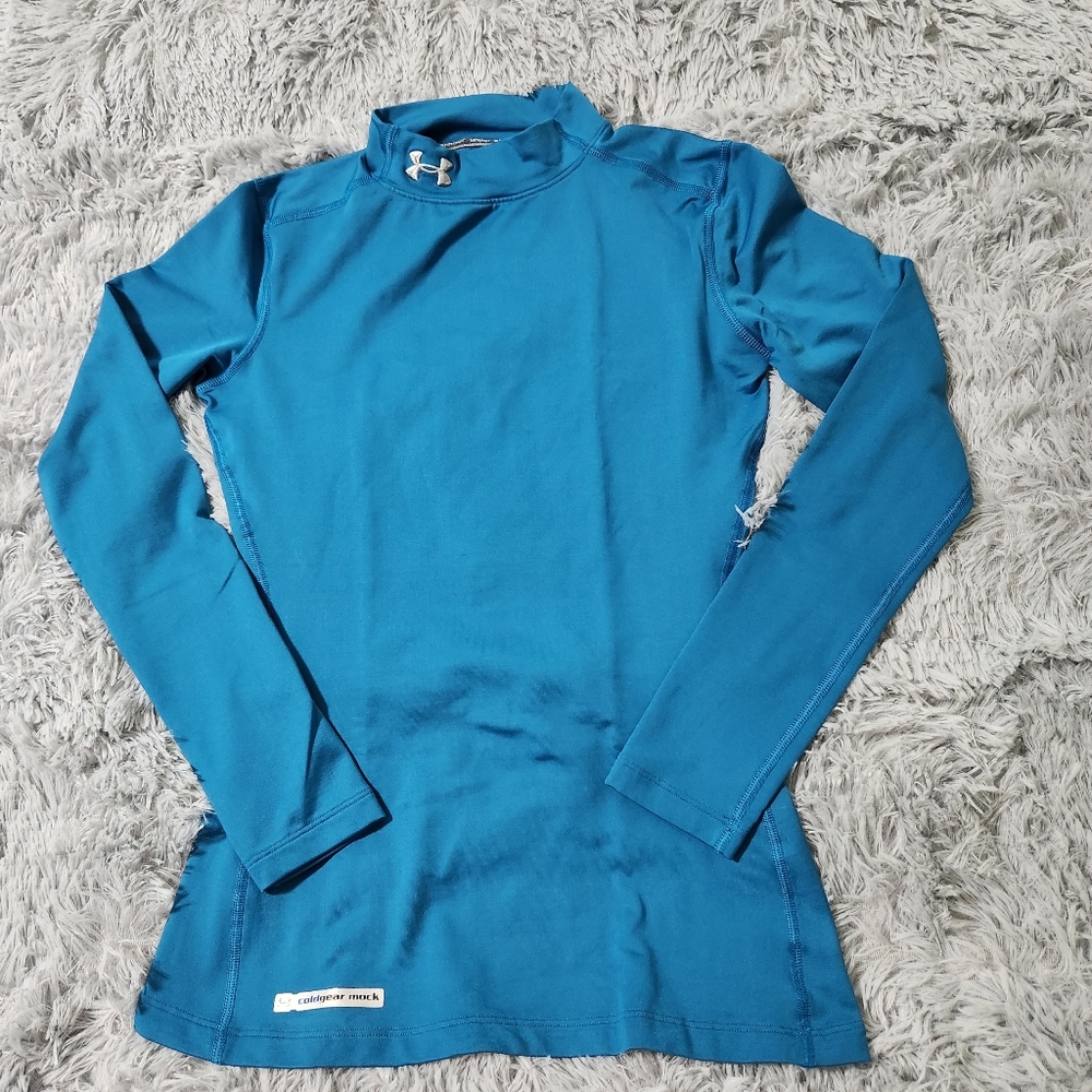 Under Armour Blue ColdGear Fitted Mock Neck Long Sleeve Shirt
